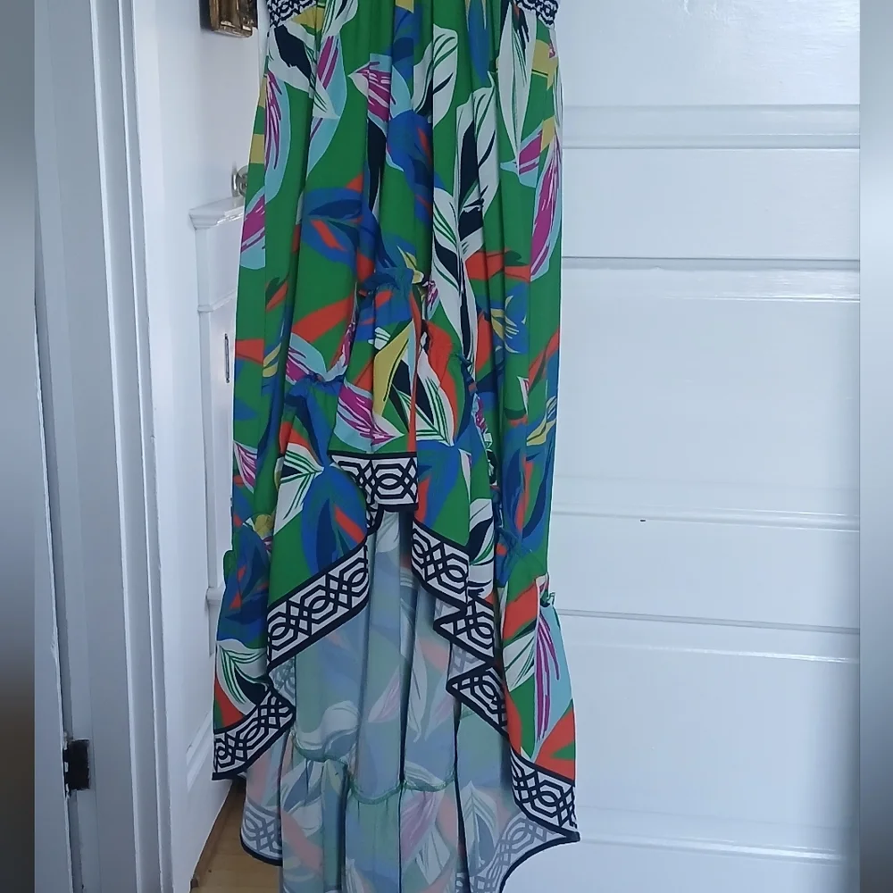 Flying Tomato Dress V-Neck Hi-Lo Floral Elasticized Waist Flowy Tropical Print - Picture 10 of 13